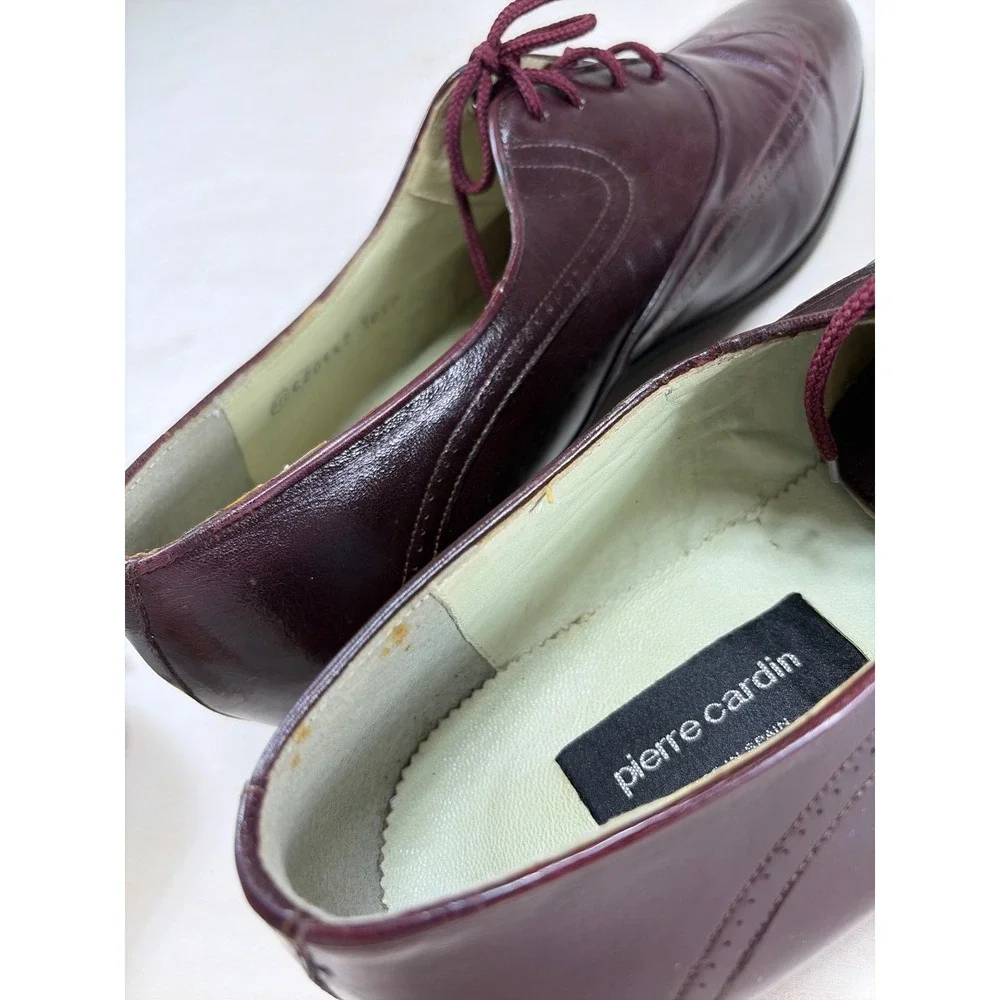 Pierre Cardin Mens Burgundy Leather Wingtip Oxfords Dress Shoes Size10.5 D Spain